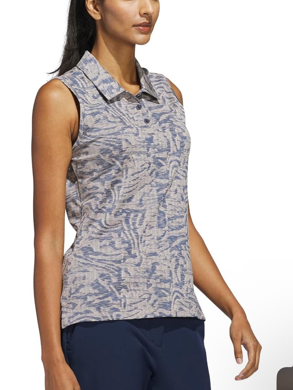 Adidas Sleeveless Polo Top in Heathered Blue and Cream